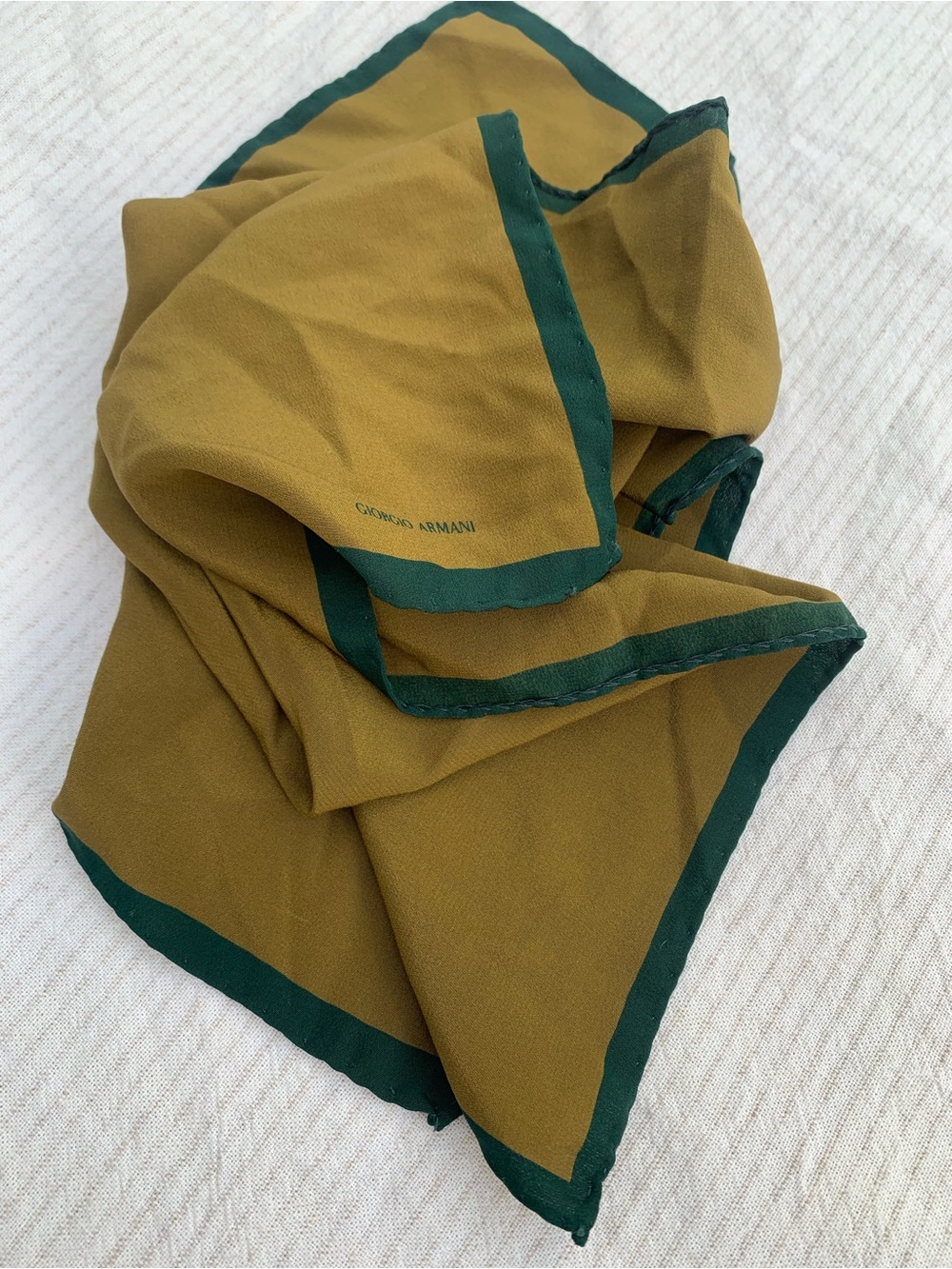 vtg GIORGIO ARMANI Vintage Square Silk Scarf / Pocket Square – Mustard & Green